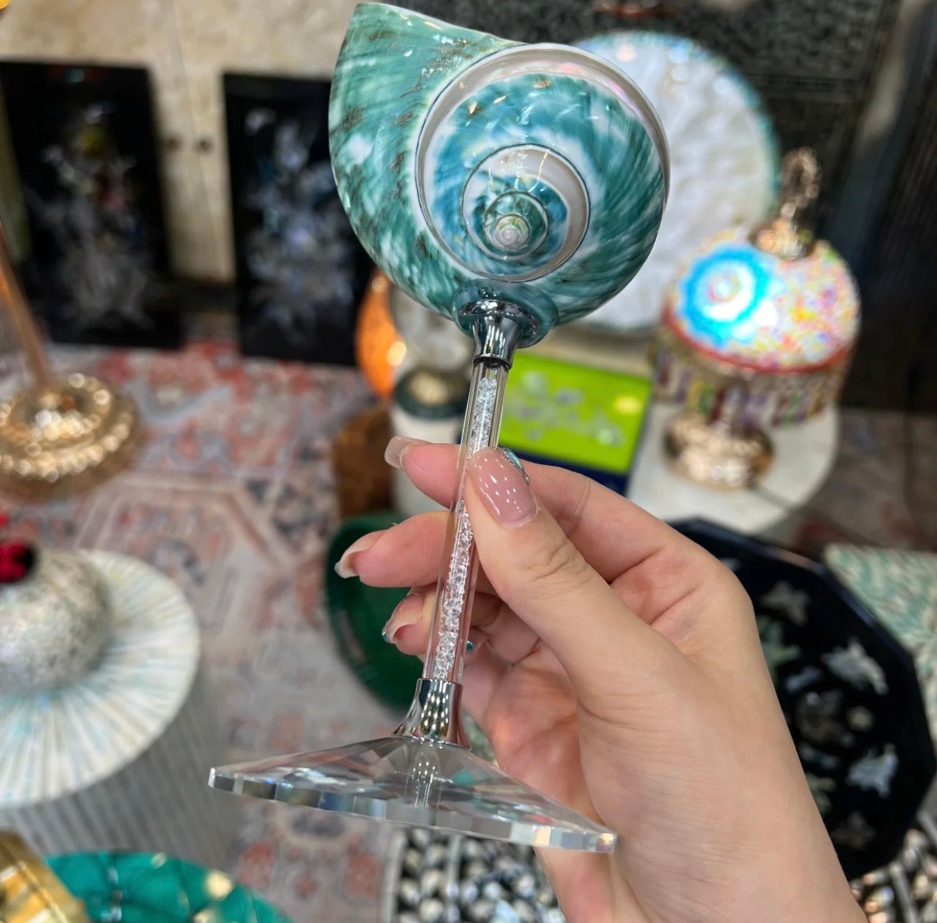 Green "Galaxy Conch" Deep-Sea Shell Handmade Wine Glass Ornament | 1pc