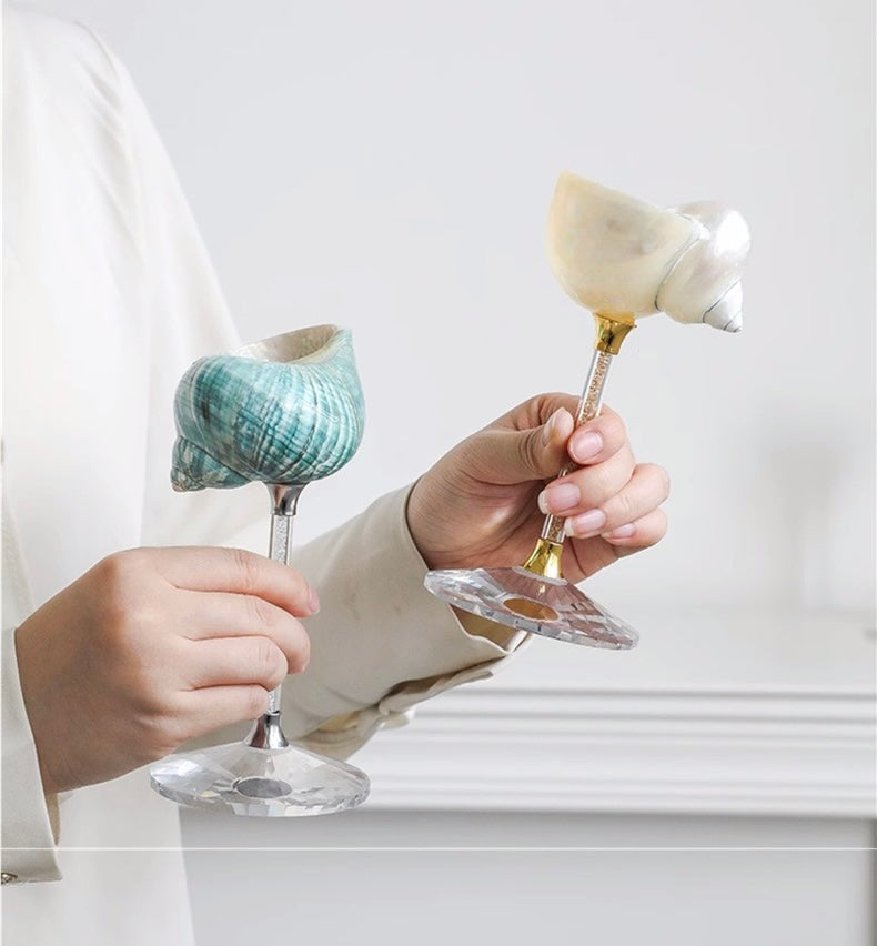 Green "Galaxy Conch" Deep-Sea Shell Handmade Wine Glass Ornament | 1pc