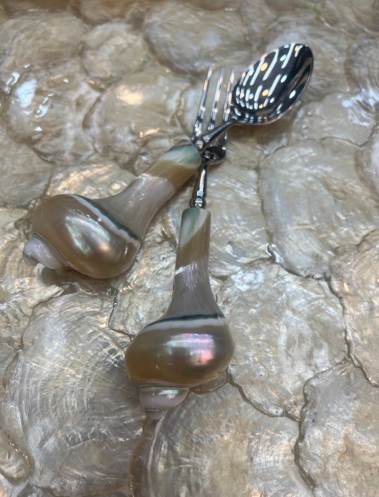 Natural Conch Dinner Spoons & Fruit Forks - A Pair