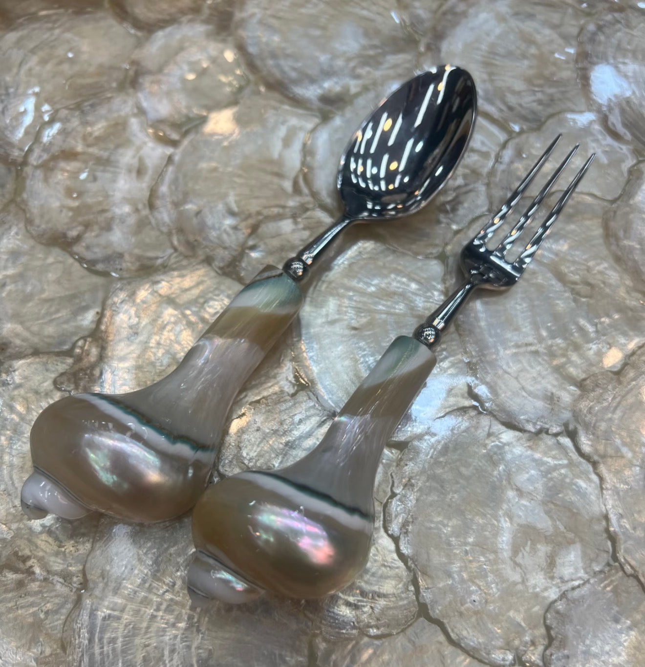 Natural Conch Dinner Spoons & Fruit Forks - A Pair