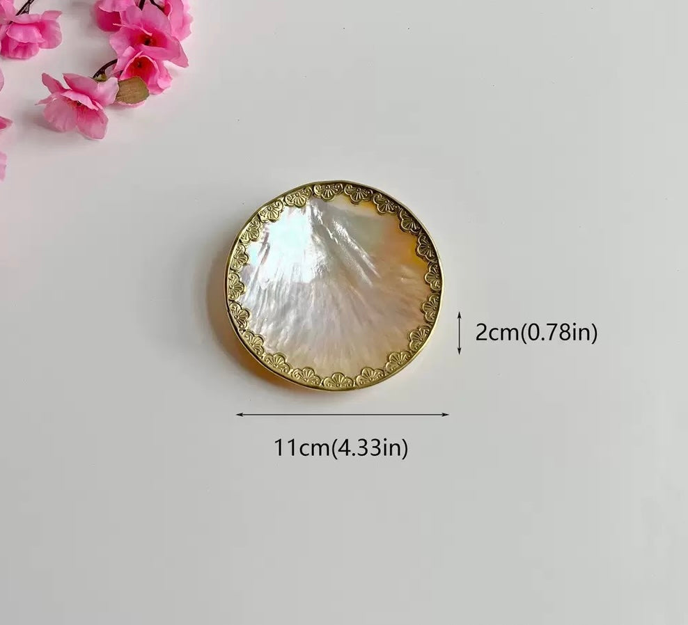 Scallop/Conch Shell Craft Plate - Yellow Lip Shell Inlaid Dish | Caviar Bowl, Restaurant Condiment Dish | 1pc