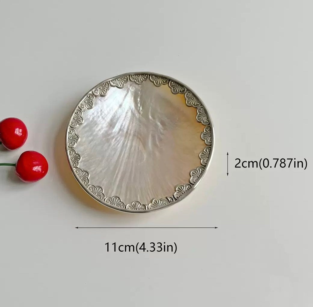 Scallop/Conch Shell Craft Plate - Yellow Lip Shell Inlaid Dish | Caviar Bowl, Restaurant Condiment Dish | 1pc